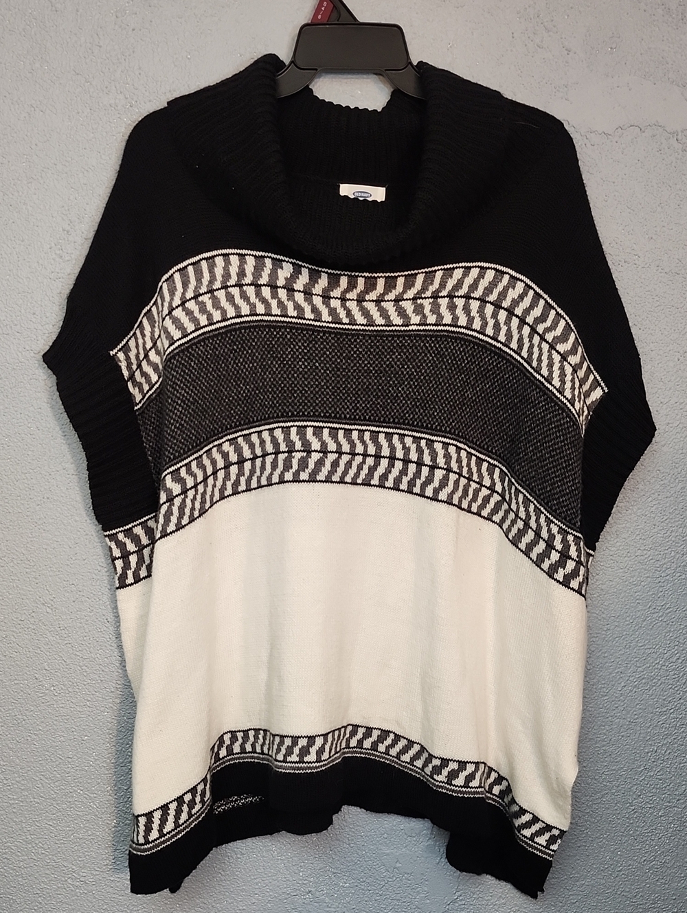Old Navy Black and White Cowl Neck Sweater Poncho